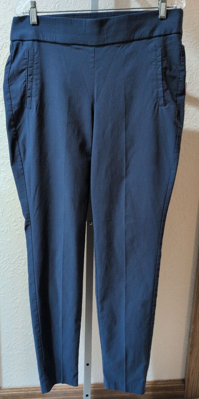 Elle Skinny Stretch Pull On Dress Pants Womens 12 Navy Blue Career Large Long L